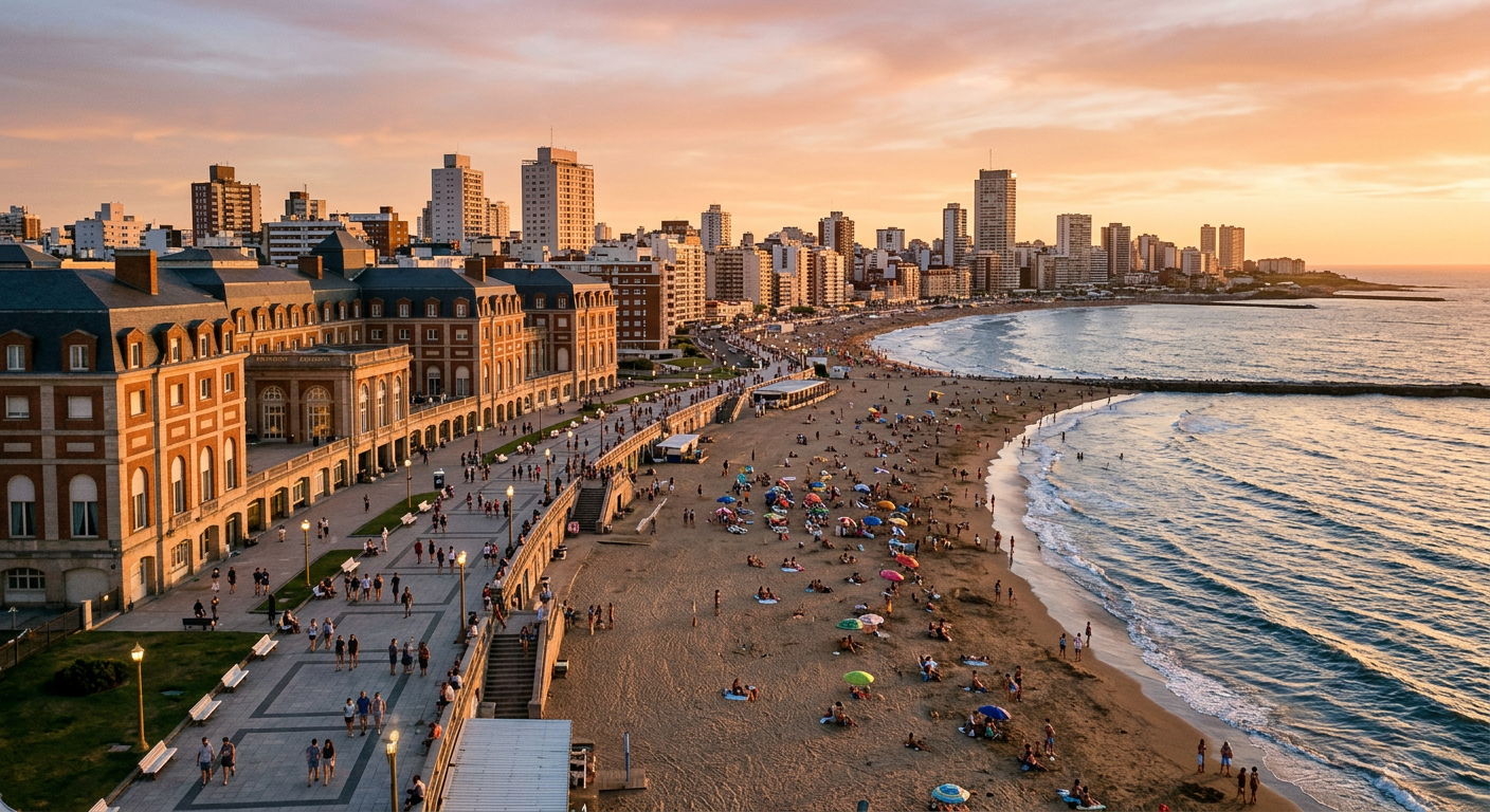 La costa de Mar del Plata al atardecer